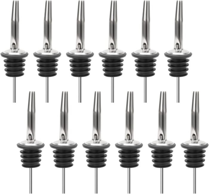 (12 Pack Stainless Steel Classic Bottle Pourers w/Tapered Spout