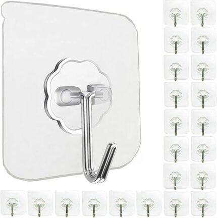 24 Pack Wall Hooks for Hanging 33lb(Max) Heavy Duty Self Adhesive Hooks Transparent Waterproof Sticky Hooks for Keys Bathroom Shower Outdoor Kitchen Door Home Improvement...