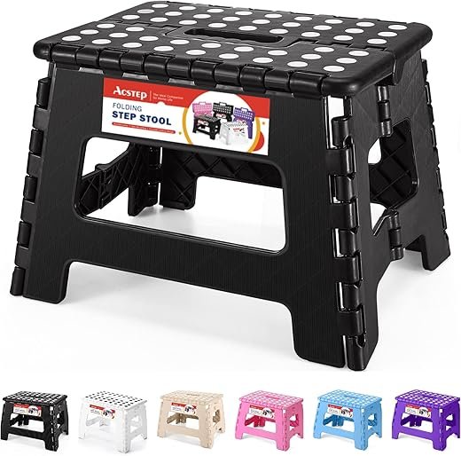 ACSTEP Folding Step Stool 9'' Tall Kids Step Stool Holds Up to 300 lb Plastic Foldable Step Stools for Kids Non-Slip Surface with Carry Handle Collapsible Stool for Home,...