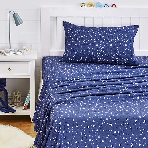 Amazon Basics Kid's Soft Easy-Wash Lightweight Microfiber 3-Piece Sheet Set, Twin, Navy Galaxy