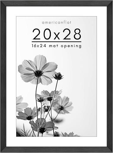 Americanflat 20x28 Picture Frame with Polished Plexiglass - Use as 16x24 Frame with Mat or 20x28 Frame Without Mat - Hudson Collection - Wide Photo Frame for Wall Display - Black