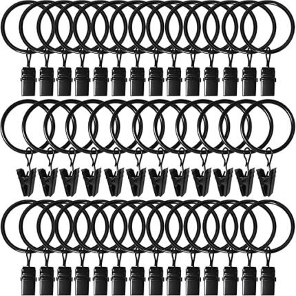 AMZSEVEN 40 Pack Curtain Rings with Clips, Drapery Clips with Rings, Hangers Drapes Rings 1.26 Inch Interior Diameter, Fits up to 1 Inch Curtain Rod, Vintage Black