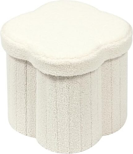 B FSOBEIIALEO Storage Ottoman Cube, Flowers Shaped Ottomans with Storage Foot Stool Footrest for Lving Room, Boucle Ottoman Seat for Dorm Room,Faux Teddy Fur,White...