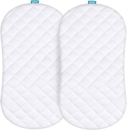 Bassinet Mattress Pad Cover Compatible with Halo BassiNest Swivel Sleeper, 2 Pack, Waterproof Quilted Ultra Soft Viscose Made from Bamboo Terry Surface, Breathable and Easy Care