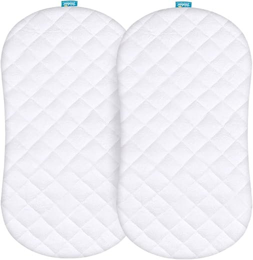 Bassinet Mattress Pad Cover Compatible with Halo BassiNest Swivel Sleeper, 2 Pack, Waterproof Quilted Ultra Soft Viscose Made from Bamboo Terry Surface, Breathable and Easy Care