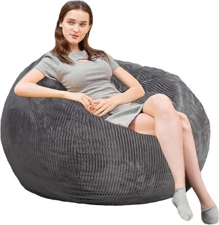 Bean Bag Chairs with Faux Rabbit Fur Cover, 3 ft Giant Memory Foam Bean Bag Chairs for Adults/Teens with Filling,Ultra Soft Faux Fur Fabric, Round Fluffy Sofa for Living Room...