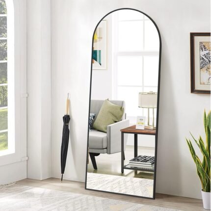 BEAUTYPEAK 65"x24" Arch Floor Mirror, Full Length Mirror Wall Mirror Hanging or Leaning Arched-Top Full Body Mirror with Stand for Bedroom, Dressing Room, Black