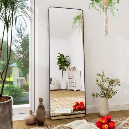 BEAUTYPEAK Mirror Full Length, 59"x16" Floor Mirror,Rounded Corner Full Body for Bedroom Mirror Standing,Leaning or Hanging, Standing Metal Framed Mirror for Living Room...
