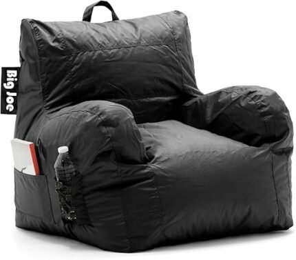 Big Joe Dorm Bean Bag Chair with Drink Holder and Pocket, Black Smartmax, Durable Polyester Nylon Blend, 3 feet