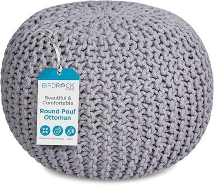 BIRDROCK HOME Round Pouf Ottoman | Cotton Braided Foot Stool with Bean Bag Filling | Boho Foot Rest for Living Room & Bedroom | Compact & Comfortable Seating, Lightweight & Soft...