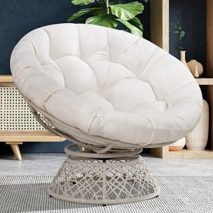 Bme 40" Ergonomic Wicker Papasan Chair with Soft Thick Density Fabric Cushion, High Capacity Steel Frame, 360 Degree Swivel for Living, Bedroom, Reading Room, Lounge