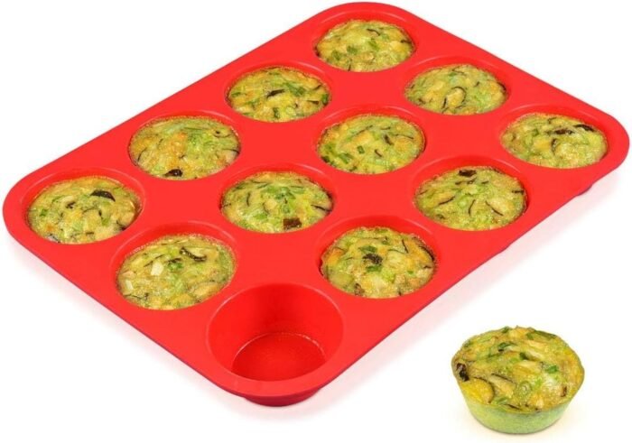 CAKETIME 12 Cups Silicone Muffin Pan - Nonstick Cupcake Pan 1 Pack Regular Size Silicone Mold for Baking