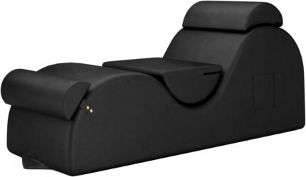 Chaise Lounge Chair for Yoga, Chaise Lounge with Headrest, Waist Pad, Foot Pad, Washable Cover Side Pockets Non-Slip Bottom, Yoga Chair for Relaxation Stretching (Black, Large)