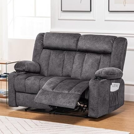 COMHOMA Manual Recliner Chair Set，Fabric Reclining Sofa Chair with Cup Holders, Upholstered Recliner with Side Pockets Suitable for Living Room Furniture (2)