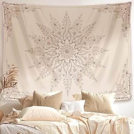 Damanse Floral Bohemian Tapestry-Flower Aesthetic Tapestry-Hippie Wall Hanging Boho Tapestry-Small Mandala Room Decor-Tapestries for Bedroom Living Room Dorm(Flaxen, 35.40" x...