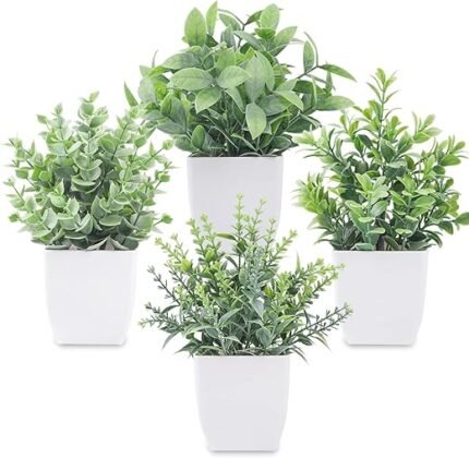 Der Rose 4 Pack Fake Plants Mini Artificial Greenery Potted Plants for Home Decor Indoor Office Table Room Farmhouse