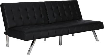 DHP Emily Futon With Chrome Legs, Black Faux Leather