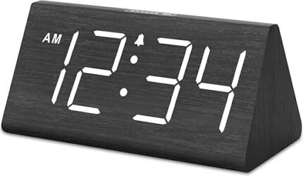 DreamSky Wooden Digital Alarm Clocks for Bedrooms - Electric Desk Clock with Large Numbers, USB Port, Battery Backup Alarm, Adjustable Volume, Dimmer, Snooze, DST, 12/24H, Wood...