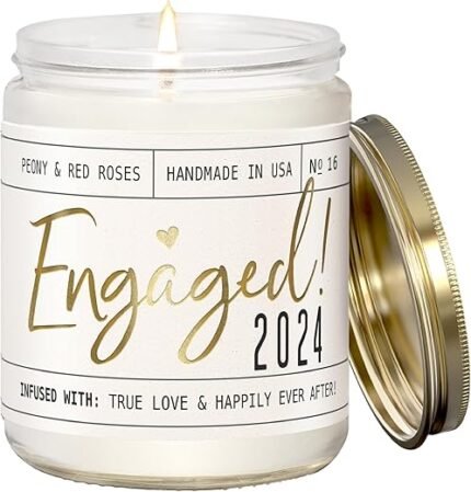 Engagement Gift, Engagement Gifts for Couples -'Engaged 2024' Candle, w/Peony & Rose Wedding Bouquet I Engagement Gifts for Her I Fiance Gifts for Women I Engaged Gifts I 50Hr...