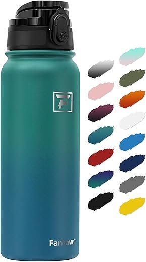 Fanhaw 20 Oz Insulated Stainless Steel Water Bottle with 1 Lid (Chug Lid) - For School, Kids, Women, Men | Leak & Sweat Proof with Anti-Dust Lid (Green Blue)