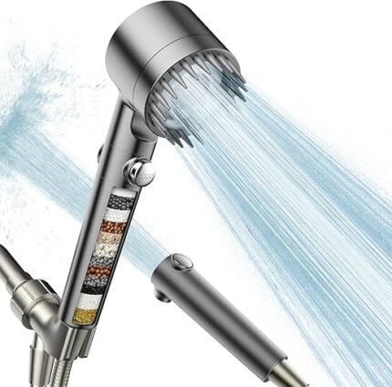 Filtered Shower Head with Handheld, High Pressure Water Flow and Multiple Spray Modes Shower Head with Filter, Power Wash for Hard Water, Showerhead with ON/OFF Switch for Pets...