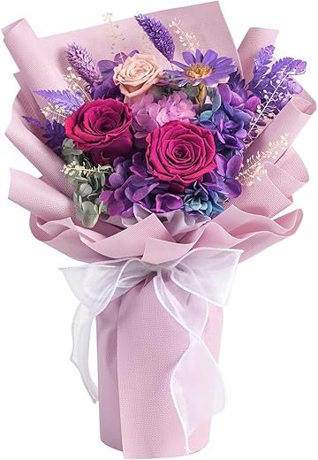 Flowers for Delivery Prime,Preserved Flowers Bouquets,Purple Rose Bouquets That Last 1-3 Years,Gift for Her: Birthday Christmas Valentine's Day Mother's Day, Room Decorations