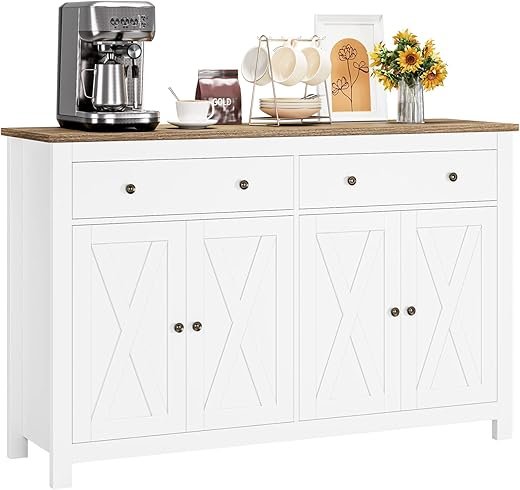 FOTOSOK Sideboard Buffet Cabinet with Storage, 55" Large Kitchen Storage Cabinet with 2 Drawers and 4 Doors, Wood Coffee Bar Cabinet Buffet Table Console Cabinet for Kitchen...