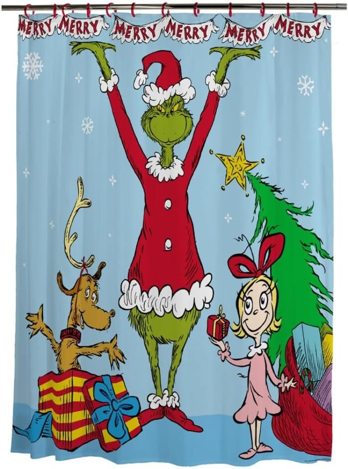 Franco Dr. Seuss The Grinch Holiday 13 Piece Shower Curtain and Ring Set, (100% Officially Licensed Product)