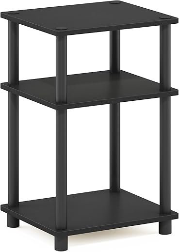 Furinno Just 3-Tier Turn-N-Tube End Table / Side Table / Night Stand / Bedside Table with Plastic Poles, 1-Pack, Americano/Black