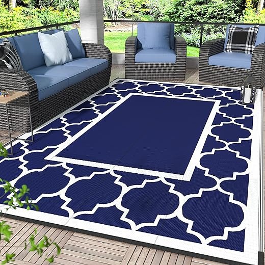 GENIMO 5' x 8' Outdoor Rug Waterproof for Patio Decor, Foldable Reversible Plastic Straw Area Rugs Mat for Camper, Outside Carpet for Rv, Deck, Porch, Picnic, Beach, Balcony,...