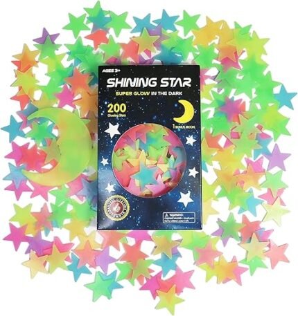 Glow in The Dark Stars Stickers for Ceiling, Adhesive 200pcs 3D Glowing Stars and Moon for Kids Bedroom,Luminous Stars Stickers Create a Realistic Starry Sky,Room Decor,Wall...