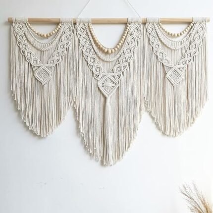 guzhiou large macrame wall hanging - Boho Tapestry Macrame Wall Decor Art- Chic Bohemian Handmade Woven Tapestry Home Decoration for Bedroom Living Room Apartment Wedding Party...