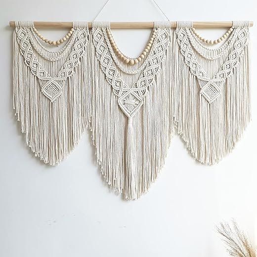 guzhiou large macrame wall hanging - Boho Tapestry Macrame Wall Decor Art- Chic Bohemian Handmade Woven Tapestry Home Decoration for Bedroom Living Room Apartment Wedding Party...