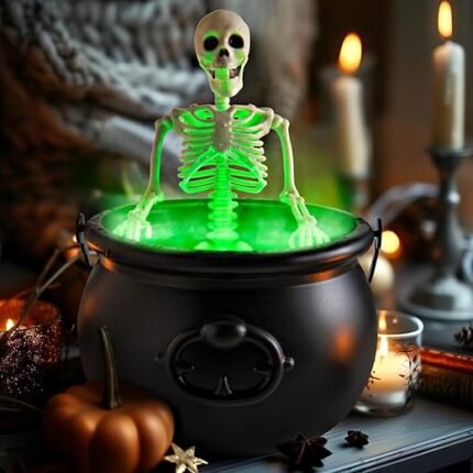 Halloween Decorations Indoor - Cauldron Halloween Decor with Black Plastic Witches Cauldron and LED Mist Maker Skeleton - Spooky Vintage Hocus Pocus Party Halloween Decoration...