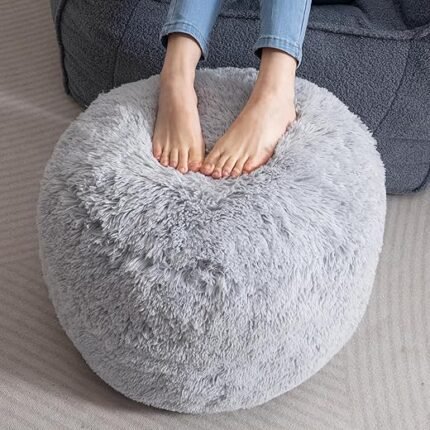 HIGOGOGO Round Stuffed Pouf Ottoman, Long Faux Fur Poufs with Foam Chunk Filling, Fluffy and Furry Pouf Foot Stool Storage Ottoman, 20 X 15 Floor Poufs Foot Rest for Living...