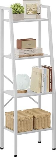 Hoctieon Ladder Shelf Bookcase, 4-Tier Ladder Bookshelf, Tall Bookshelf with Metal Frame, Industrial Bookshelf Ladder, for Living Room, Kitchen, Home Office, Bedroom, Simple...