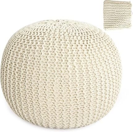 HOMBYS Unstuffed Ottoman Pouf Cover, 100% Cotton Handmade Knitted Ottoman Pouf Cover Round Foot Stool, Floor Bean Bag Chair, Foot Rest with Storage for Living Room Bedroom,...