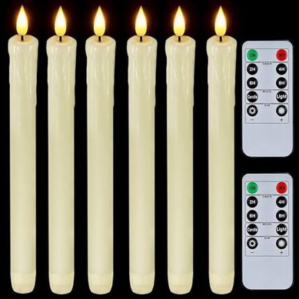 Homemory Real Wax LED Flameless Taper Candles with Remote Timer, 9.6 Inches Ivory Candlesticks, Dripless Battery Operated 3D Flickering Flame for Fireplace Xmas Halloween