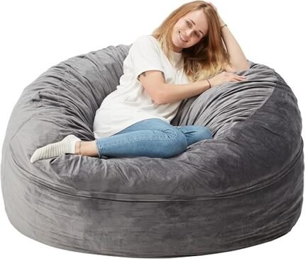 Homguava Bean Bag Chair: Large 5' Bean Bags with Memory Foam Filled, Large Beanbag Chairs Soft Sofa with Dutch Velet Cover (Grey)