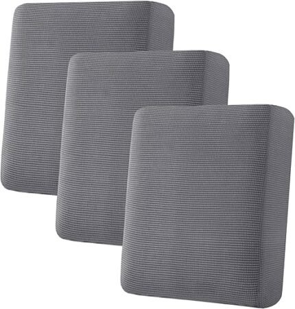 H.VERSAILTEX Super Stretch Individual Seat Couch Slipcover Sets Thick Jacquard Textured Twill Fabric (3 Piece Sofa Cushion Covers, Grey)