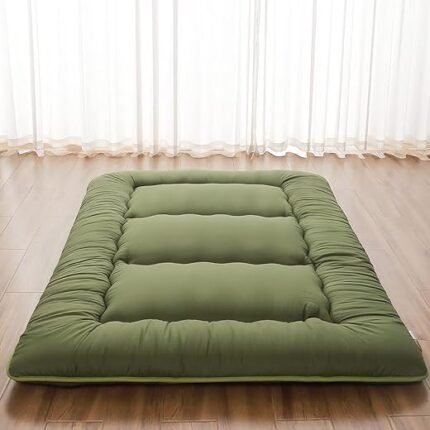 Japanese Floor Mattress, Futon Mattress with Portable Storage Bag, Roll Up Mattress Thick Tatami Mattress Suitable for Camping, Guest Room, Green, Twin