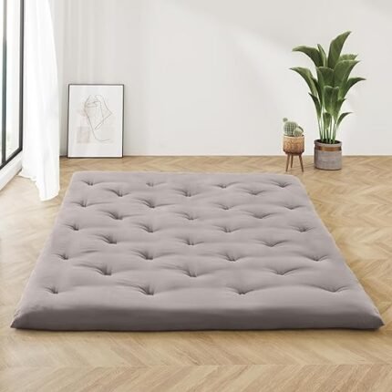 Japanese Futon Mattress Queen Futon Mattress 60"x 80" Foldable Roll Up 2.5" Tatami Futon Mattress Multi Scene Floor Mattresses Yoga Living Room, Grey