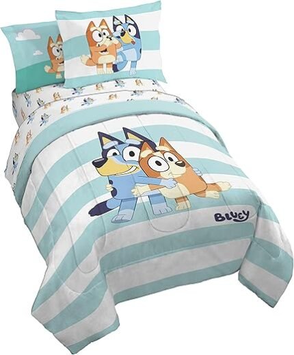 Jay Franco Bluey & Bingo 5 Piece Twin Size Bed Set - Includes Comforter & Sheet Set - Super Soft Kids Bedding Fade Resistant Microfiber (Official Bluey Product)