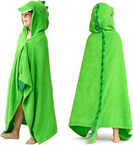 Joiedomi Dinosaur Hooded Towel for Kids - Soft Cotton Bath Beach Towel - 30" x 50" for Kids 3-10 Years - Toddler Pool Towel with Hood - Absorbent Swim Towel Poncho for Boys Girls