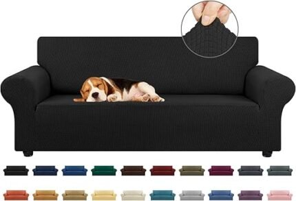 KEKUOU Stretch Sofa Cover Slipcover ，Couch Covers for 3 Cushion Couch Sofa pet Friendly (79"-94") Furniture Protector Sofa with Elastic Bottom for Kids,Dog, Jacquard Small...