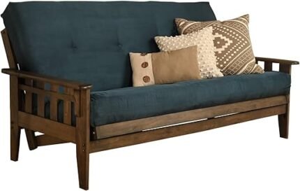 Kodiak Furniture KF Tucson Full Size Futon Set in Rustic Walnut Finish, Suede Navy