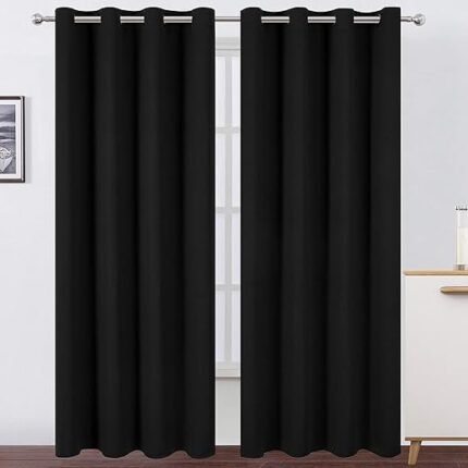 LEMOMO Blackout Curtains 52 x 84 inch/Black Curtains Set of 2 Panels/Thermal Insulated Room Darkening Curtains for Bedroom