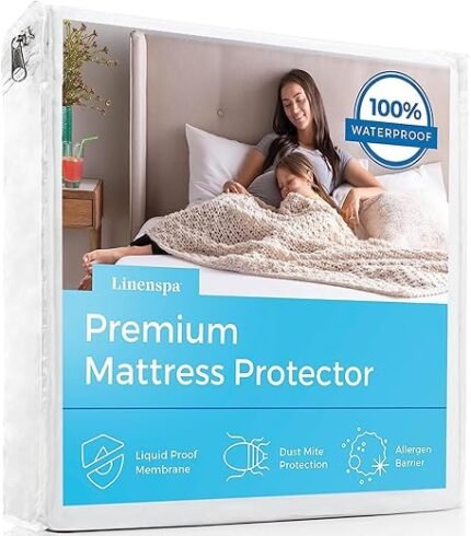 Linenspa Waterproof Smooth Top Premium Full Mattress Protector, Breathable & Hypoallergenic Full Mattress Covers - Packaging May Vary,White