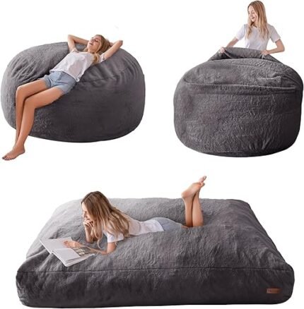 MAXYOYO Giant Bean Bag Chair Bed for Adults, Convertible Beanbag Folds from Lazy Chair to Floor Mattress Bed, Large Floor Sofa Couch, Big Sofa Bed, High-Density Foam Filling,...