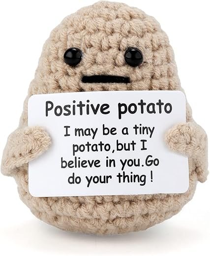 Mini Funny Knitted Wool Potato Toy with Positive Card - Creative Cute Crochet Doll Cheer Up Gift for Friends, Parties, Christmas Decoration and Encouragement